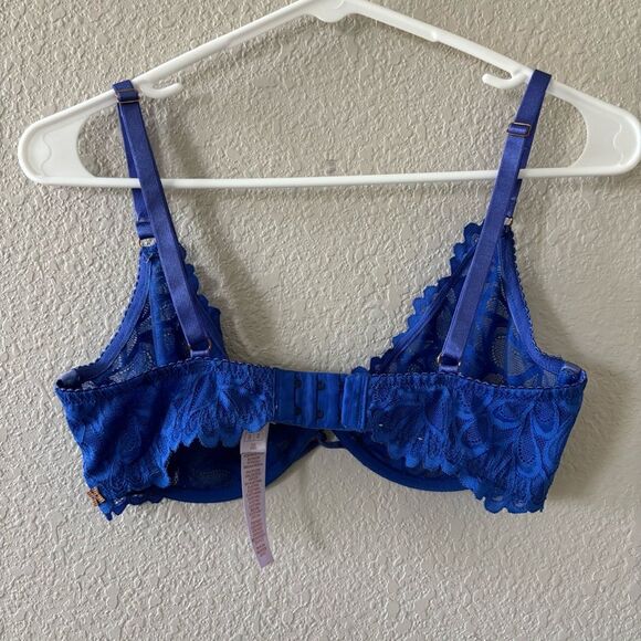 Savage x Fenty Not Sorry Unlined Lace Balconette Bra in Blue Size 34DD - Picture 3 of 4